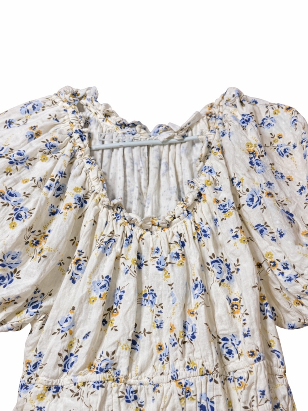 THE GREAT. Cream Maxi Dress with Blue Floral Motif - Picture 2 of 6